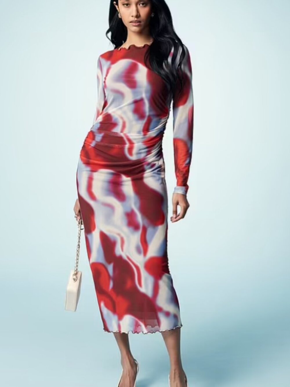 & Other Stories Colorful Long Sleeve Mesh Maxi Dress